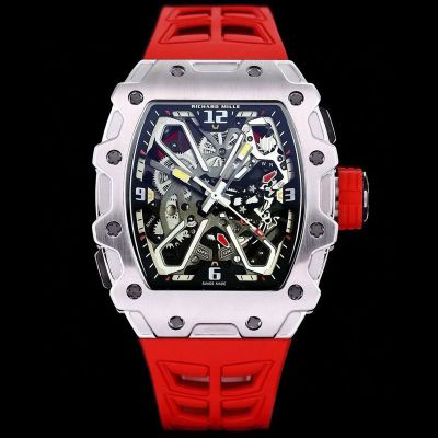 RICHARD MILLE RM35-03  Silver steel Red Rubber Strap Watch